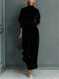 Autumn Winter Fashion High Collar Gold Velvet Long Sleeve Women's Suit