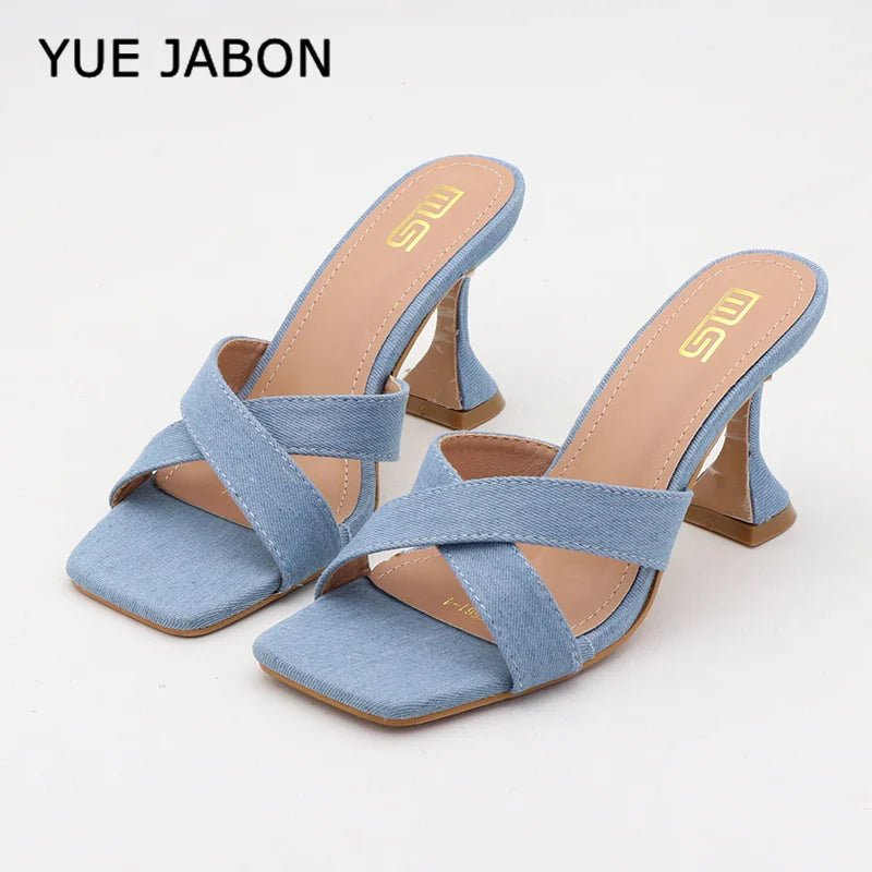 Blue Women's Shoes Fashion Summer Women's Slippers Square Toe Solid