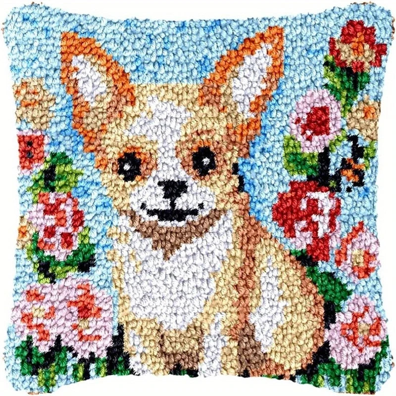 Cunning Fox Smyrna Buttons Package Latch Hook Pillow Kit Bunny Embroidery Design Plush Animal Canvas Craft for Home Decor Gifts