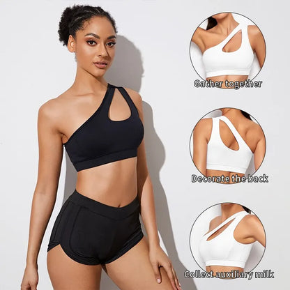 One Shoulder Push Up Sports Bra - Black/White