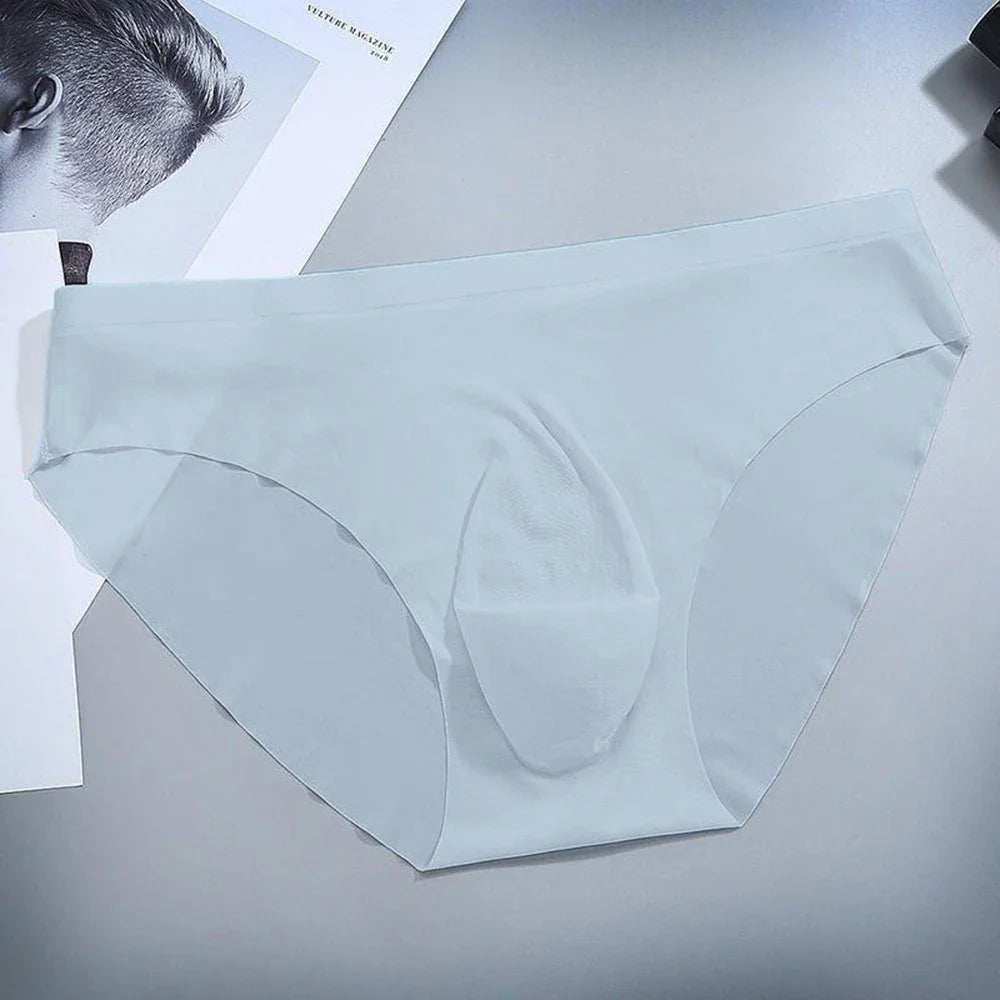 Sexy Men's Panties Ice Cool Breathable Semi Transparent Brief Solid Color Middle Waist Underwear Pump Man Bulge Pouch Briefs