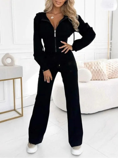 Autumn Winter Hooded Zipper 2 Piece Sweatsuit Women Casual Sets