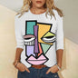 Abstract Art Face Painting Autumn Women's Round Neck Long Sleeve T-shirt Trend Loose Round Neck Long Sleeve T-shirt