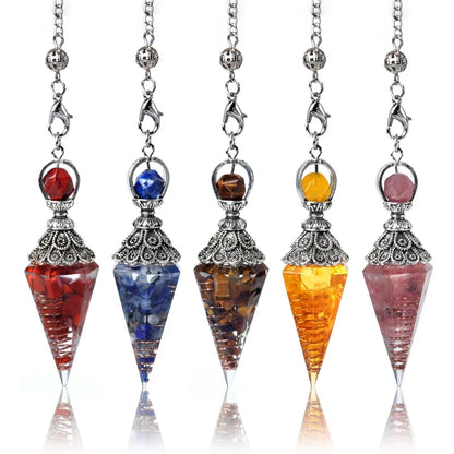 Natural Stone Spirit Pendulum Pendant Latticed Chain Energy Luck Mysterious Reiki Resin For Jewelry Making Accessories Necklaces