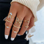 Silver Color Crystal Rings Set for Women, Cubic Zirconia Moon Arrow Flower Heart Finger Wedding Rings, Female Fashion Jewelry