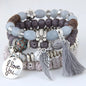 DIEZI Bohemian Multicolor Pink Crystal Beads Bracelets Women Girls Elastic Tassel Wing Letters Rope Bracelet Pulseira Feminina