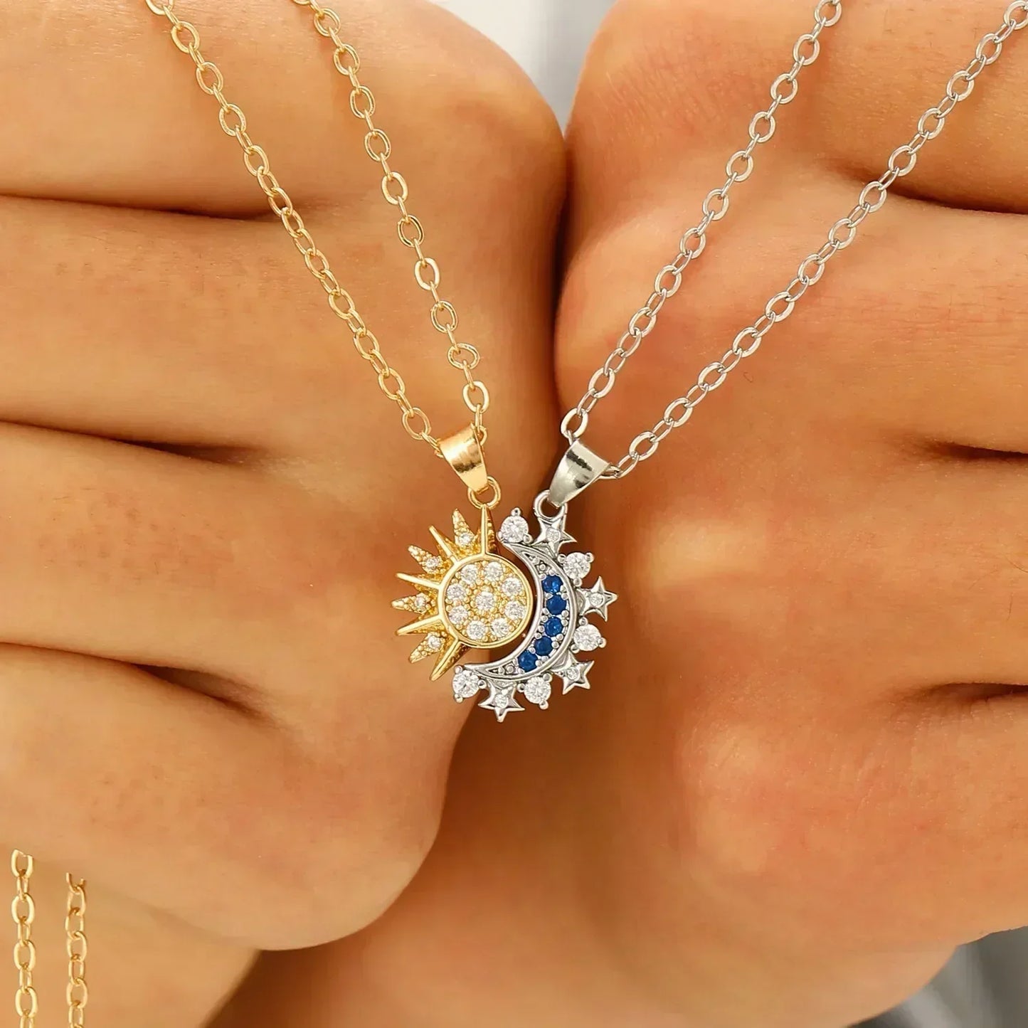 LATS New Stainless Steel Magnetic Sun Moon Couple Necklace Fashion Chain for Men and Women Good Friend Gifts Trend Jewelry