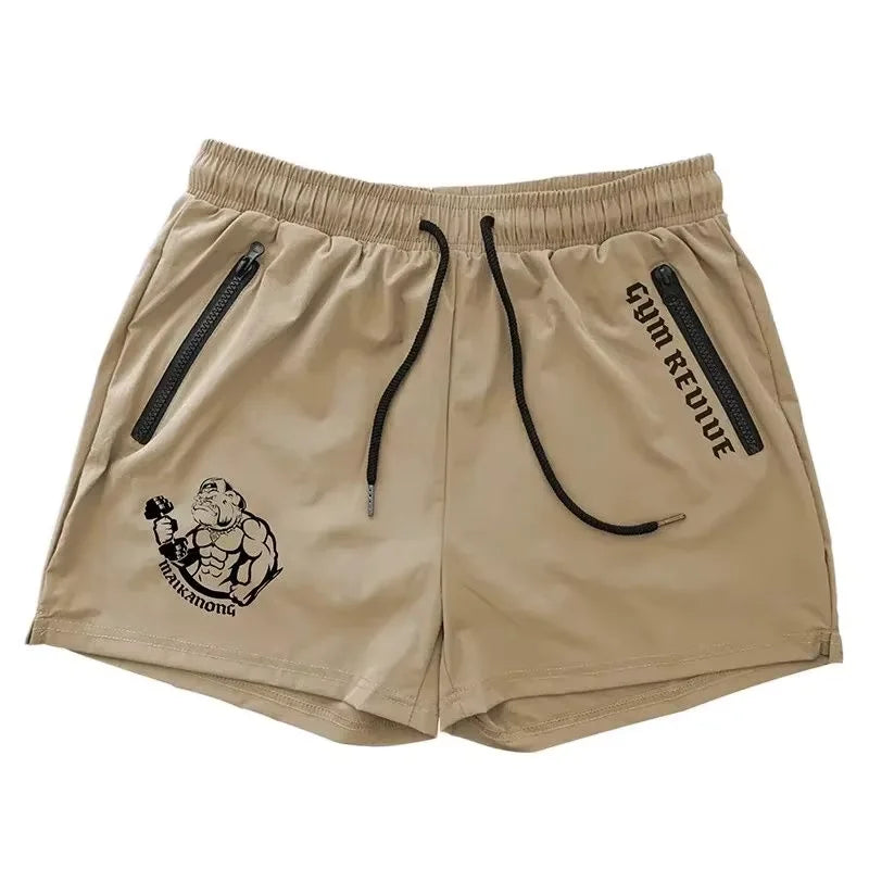 Men's Quick Dry Side Printed Shorts Double Zipper Pocket Side Design Running Basketball Training Fitness Shorts Summer