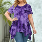 5XL Plus Size Woman Clothing Tie Dye Short Sleeve T-Shirt Casual New V
