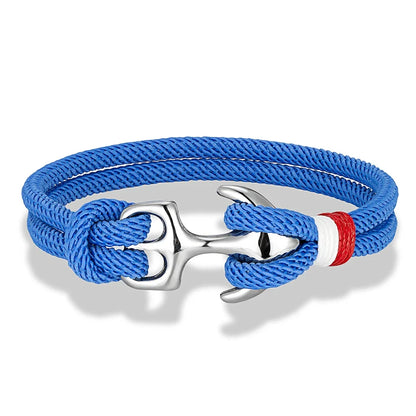 MKENDN Creative Contrast Double Strand Anchor Bracelets Men Women Nautical Survival Rope Bracelets Stainless Steel Anchor Buckle