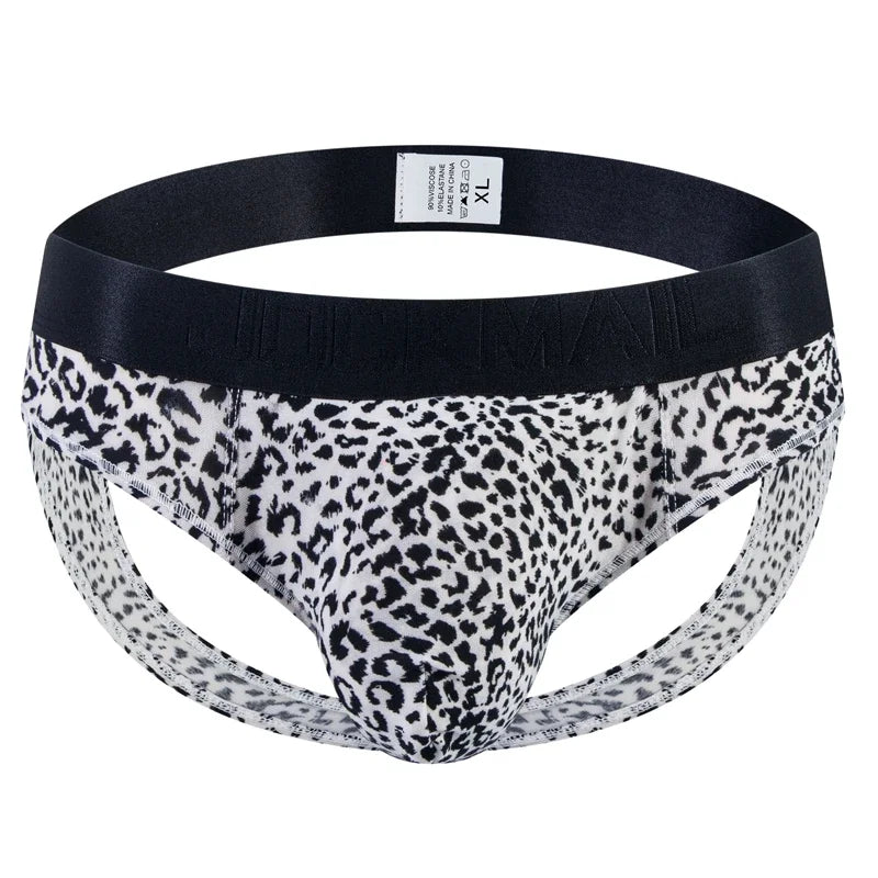 Sexy Leopard Hollow Men's Briefs  Men Underwear Low Waist Gay Jockstrap Panties Bikini Sissy Underpants Male Thong Breathable