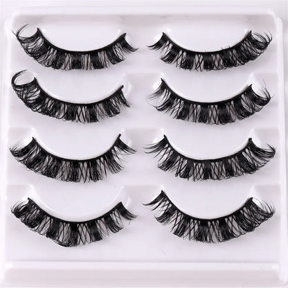 4 Pairs 3D Mink DD Curl Russian Lashes Reusable Fluffy Strip Eyelashes for Eyelashes Extensions