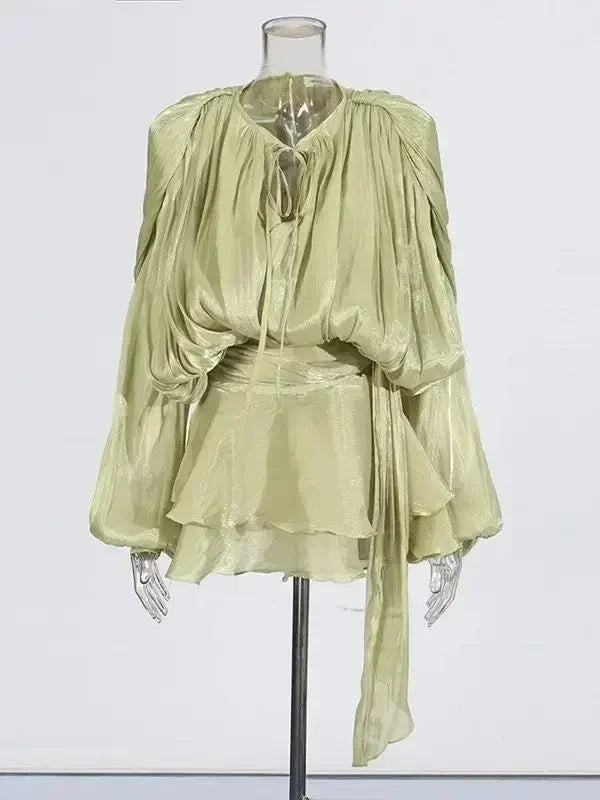 Women's A-Line Mini Dress with Long Sleeves & Empire Waist