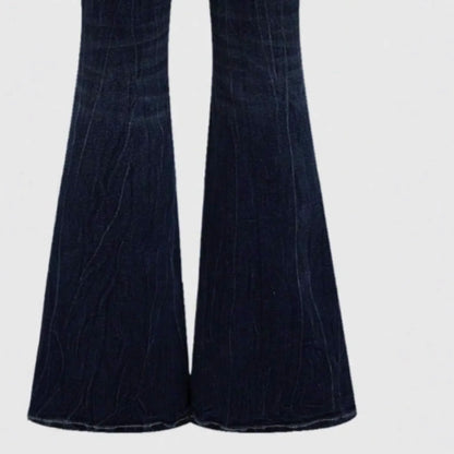 Jeans Flare Pants Women Vintage Boot Cut Embroidery Pockets Rhinestone Washed Female Distressed Denims Trousers Streetwear