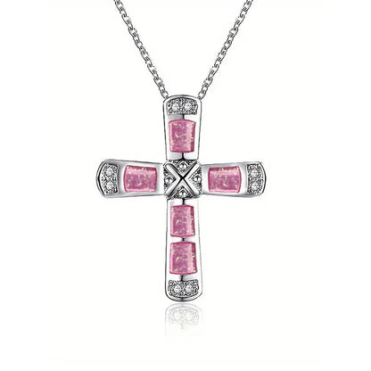 Huitan Modern Cross Pendant Necklace for Women Fashion Stylish Gorgeous Neck Accessories Temperament Elegant Chic Party Jewelry