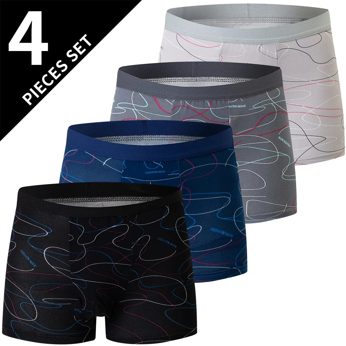 4-piece MEN'S FASHION Printed Underwear Breathable Crotch Boxers for Teenagers Comfortable plus Size Underwear up to 6XL.