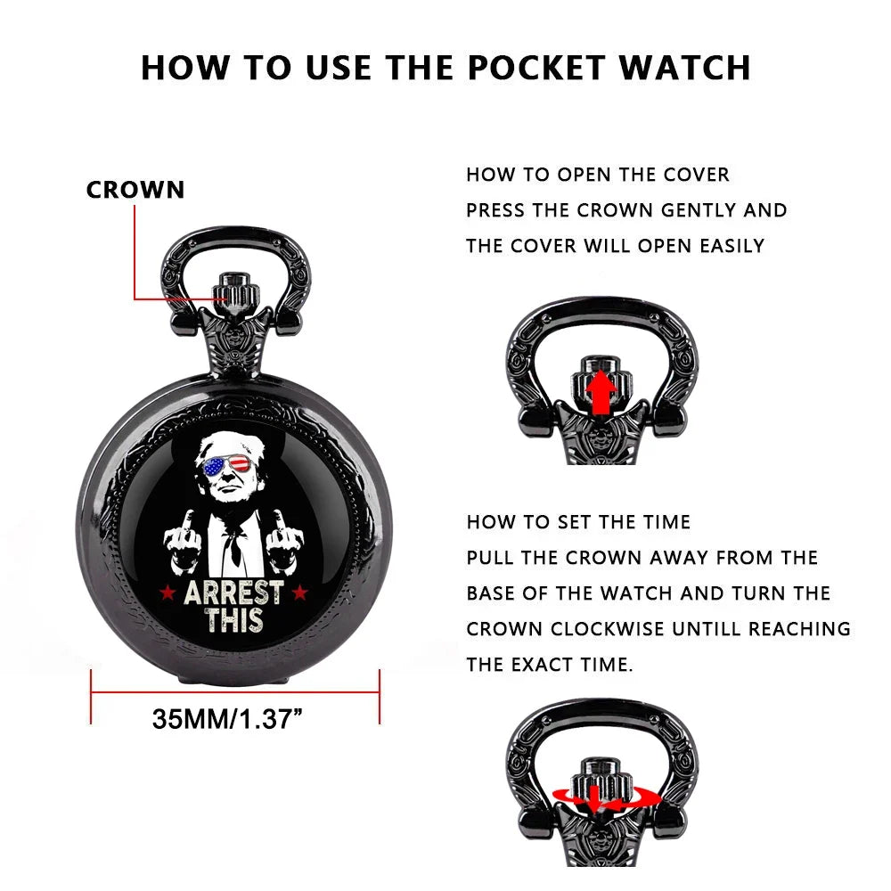 Trump Victory Pendant Quartz Pocket Watch – Collectible Souvenir Timepiece