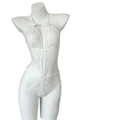 Nighttime Transparent Open Bra Porn Lingerie Corset Deep V Sexy Crotchless Underwear Women Lace Hollow Bras Hot Teddy Bodysuit