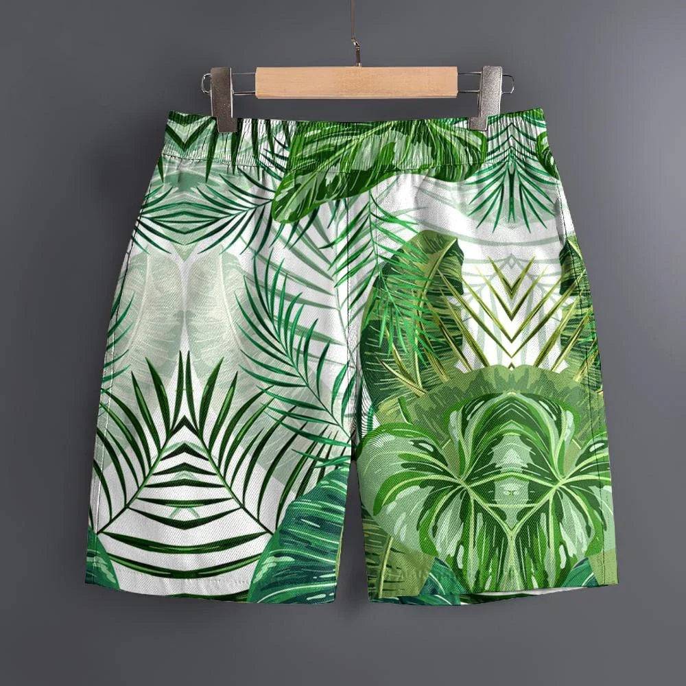 Men's Hawaiian 3D Summer Cool Leaf Pattern Beach Shorts Quick Dry Outdoor Leisure Sports Shorts Fashion Men's Shorts