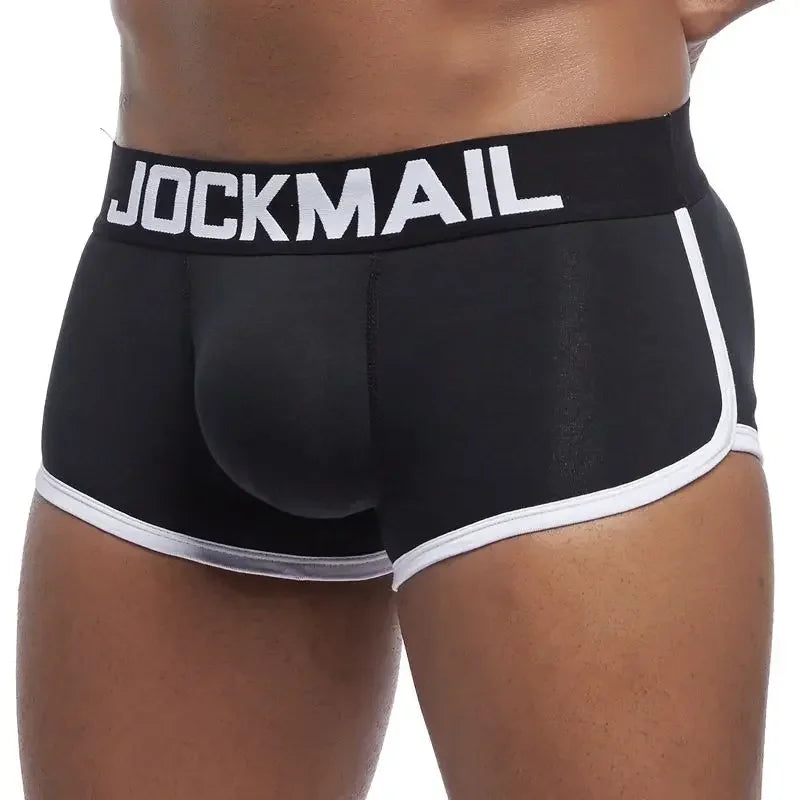 JOCKMAIL Brand sexy men underwear bulge enhancing men Boxer include Penis pad and hips buttocks double Removable push up cup