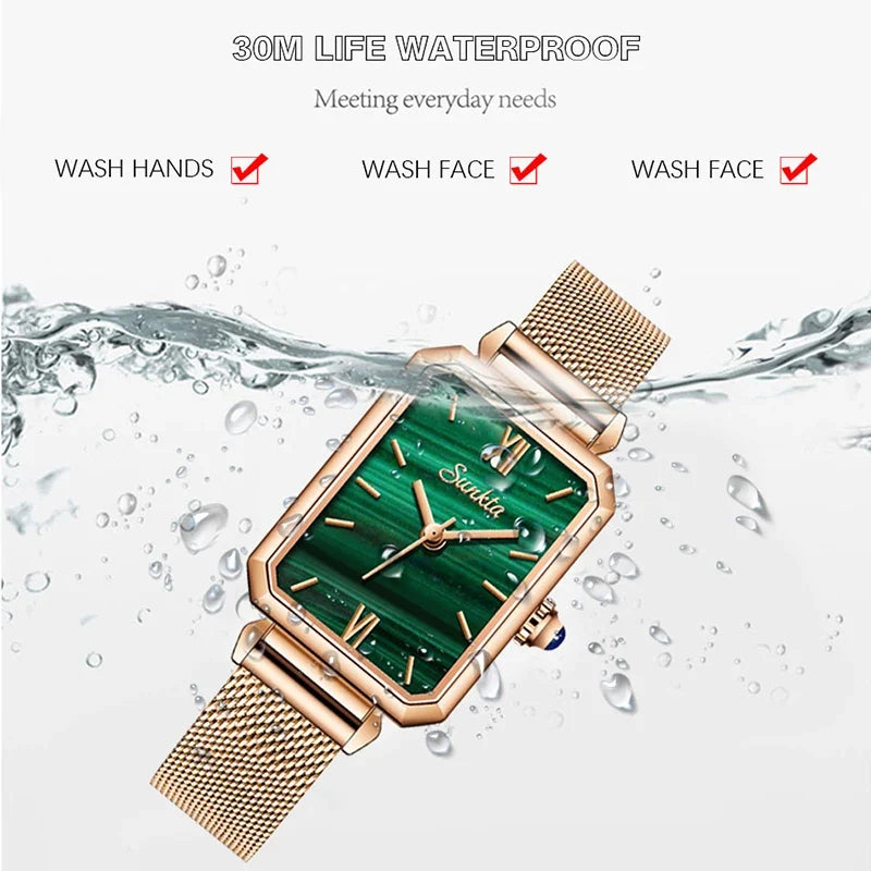Women's Rectangular Quartz Watch with Mesh Band