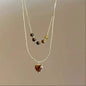 Vintage Leather Brown Stone Sun Pendant Beaded Choker Clavicle Chain Necklace For Women Unique Y2K Personalized Grunge Jewelry