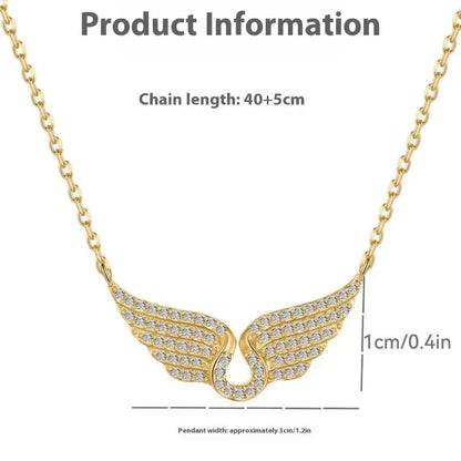 FTCY 1PC Angel Wing Necklace For Women Gold Color Angle's Wings Fashion Cubic Zirconia Necklace Titanium Steel Clavicle Chain