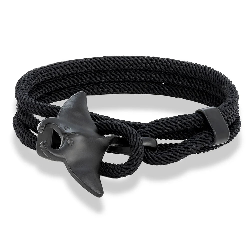 MKENDN Ocean Style Manta Ray Multilayer Rope Bracelet Charms Men Women Beach Wristband Adjustable Jewelry Homme