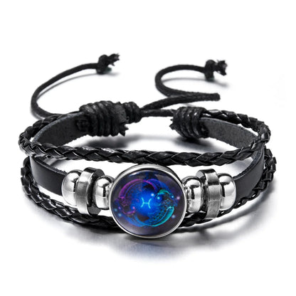 Luminous 12 Zodiac Constellation Sign Braided Couples Leather Bracelet For men Black Rope Charm Party Grow in the dark Jewelry