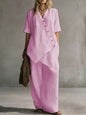 Women's Fashion Casual Solid Color V-Neck Loose Short Sleeve Top and