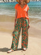 Summer Women 2 Piece Outfit Set V-Neck Short Sleeve T-Shirt + Floral