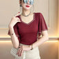 Summer New Diamond Shirt Short Sleeved Mesh Tops Slim Korean Fashion