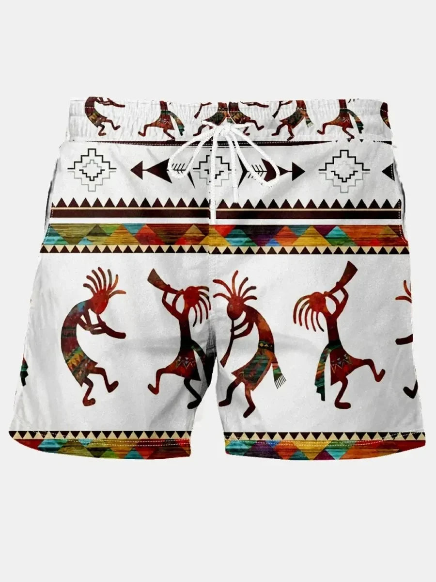 Summer New Men's Shorts Swimming Pants Drawstring Retro Fashion Print Holiday Beach Holiday Hawaiian Micro Elastic Shorts