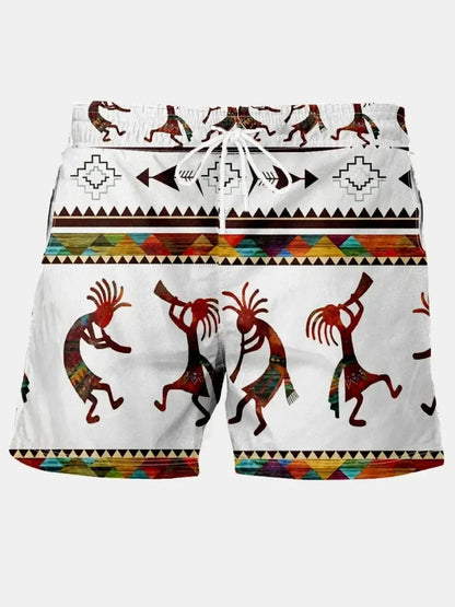 Summer New Men's Shorts Swimming Pants Drawstring Retro Fashion Print Holiday Beach Holiday Hawaiian Micro Elastic Shorts