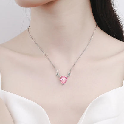 Light Luxury 925 Sterling Silver Pink Diamond Love Zircon Pendant Niche Exquisite Ladies Necklace Birthday Banquet Jewelry