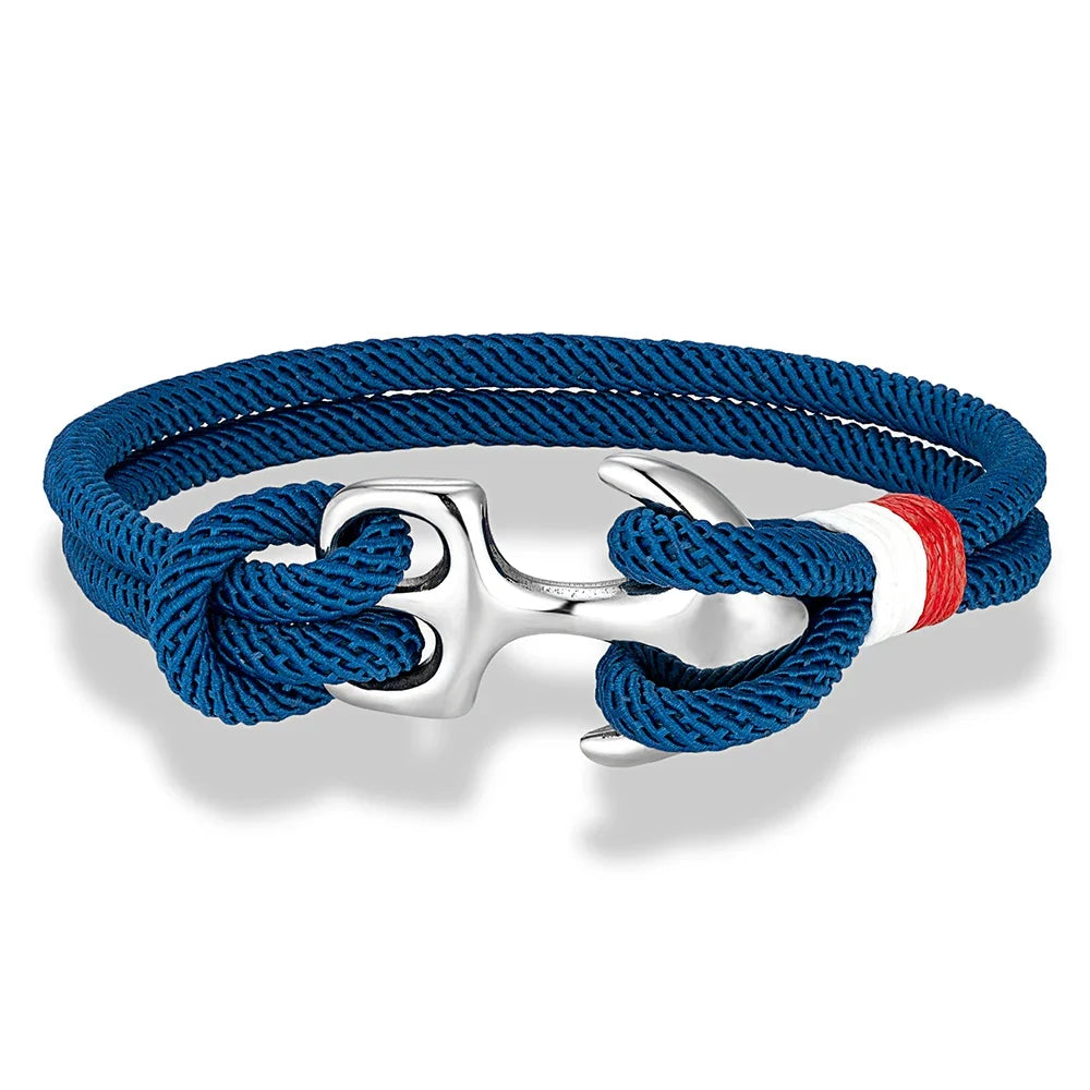 MKENDN Creative Contrast Double Strand Anchor Bracelets Men Women Nautical Survival Rope Bracelets Stainless Steel Anchor Buckle