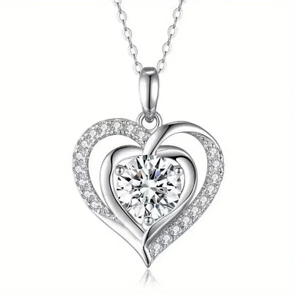 Huitan Delicate Heart Pendant Necklace for Women Luxury Bright Cubic Zirconia Neck Accessory Sweet Love Wedding Bridal Jewelry