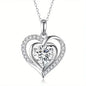 Huitan Delicate Heart Pendant Necklace for Women Luxury Bright Cubic Zirconia Neck Accessory Sweet Love Wedding Bridal Jewelry