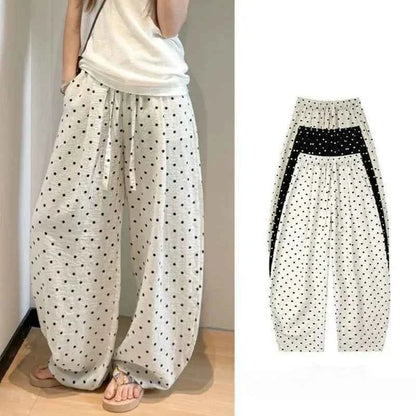 Women’s Linen Polka Dot Wide-Leg Pants