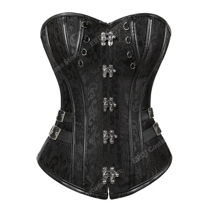 Steampunk Corset Women Plus Size Pirate Corset Top Overbust Halloween Lace Up Costume Gothic Steampunk Corset Metallic Red Brown