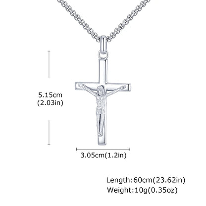 Stainless Steel Cross Necklace Catholicism Jesus Pendant Gold Color Collar Church Prayer Faith Jewelry for Men Women Gift