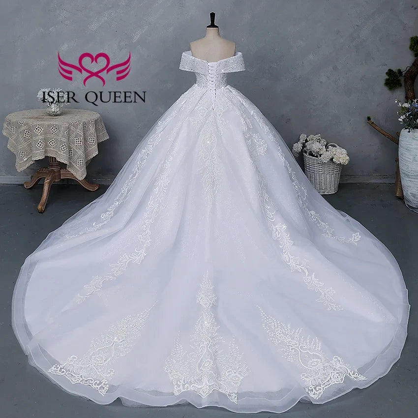 Customized America Fashion Deep V neck Luxury Wedding Dresses 2026 Off Shoulder Heavy Beading Bride Dress Ball Gown WX0465