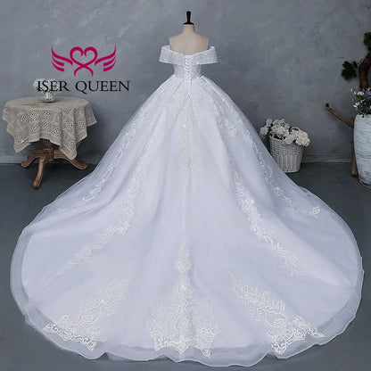 Customized America Fashion Deep V neck Luxury Wedding Dresses 2026 Off Shoulder Heavy Beading Bride Dress Ball Gown WX0465