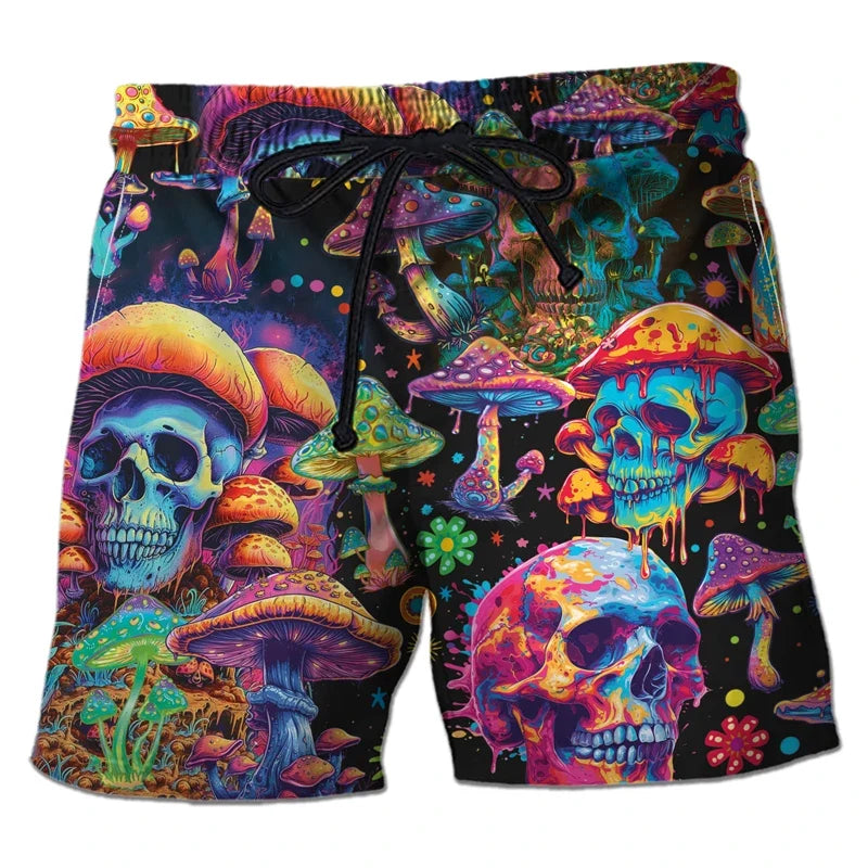 Harajuku Skull Graphic Beach Shorts Hawaiian Male Boardshorts Goth Skeleton Flower Bermudas Hip Hop Short Pants For Men Trousers