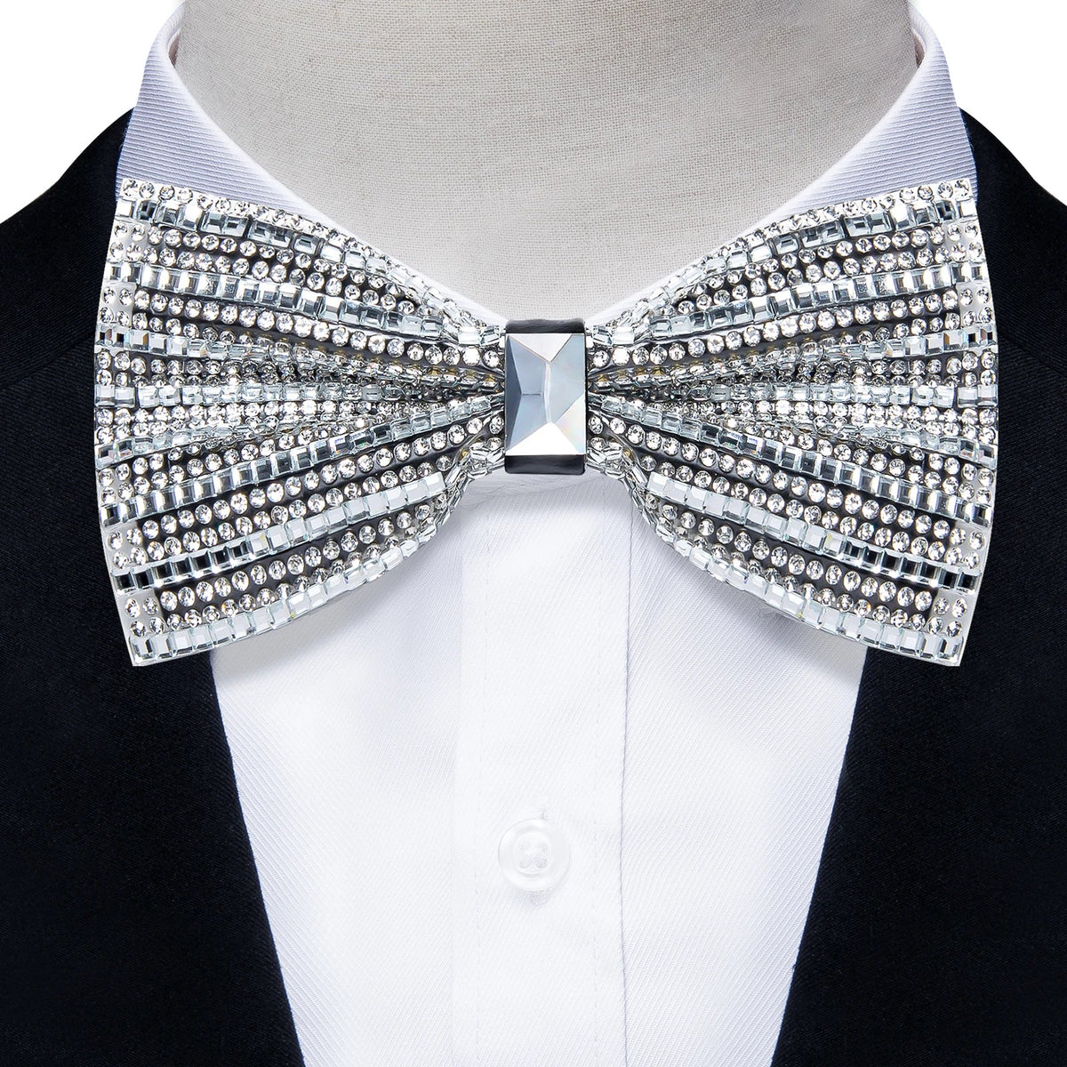 Sparkle Rhinestone Bow Ties for Men Pre-Tied Diamond Sequin Bowtie with Adjustable Length Wedding Party