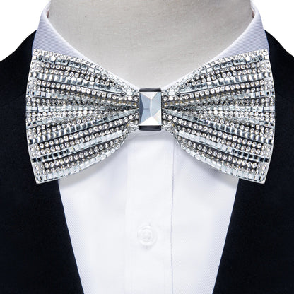 Sparkle Rhinestone Bow Ties for Men Pre-Tied Diamond Sequin Bowtie with Adjustable Length Wedding Party
