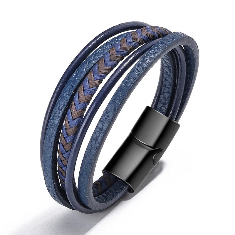Trendy  Leather Bracelets Men Stainless Steel Multilayer Braided Rope Bracelets For Male Bracelets Jewelry Pulsera Hombre