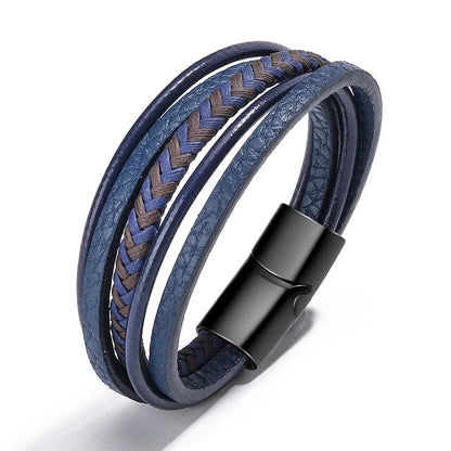 Trendy  Leather Bracelets Men Stainless Steel Multilayer Braided Rope Bracelets For Male Bracelets Jewelry Pulsera Hombre