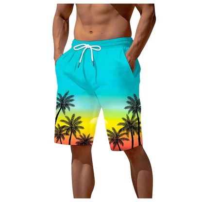 Men's Palm Tree Gradient Pattern Fashion Shorts Boys Summer Cool Hawaii 3D Printed Casual Swim Trunks Quick Dry Surfboard Shorts