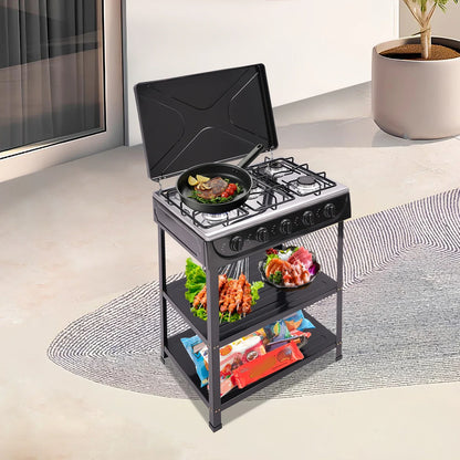 Rectangular Natural Gas Stove, 82cm/32.28in Portable Natural Gas Stove W|5 Burners for Outdoor Camping, Fishing,RV Travel(Black)
